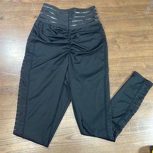 SHEIN Black Mesh Stripped Leggings with Scrunched Butt & High Waist TikTok Butt